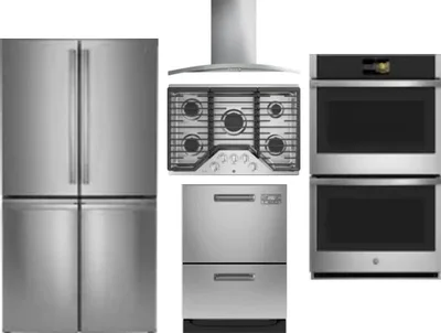 5 Piece Package Includes Refrigerator, Cooktop, Wall Oven, Hood And Dishwasher